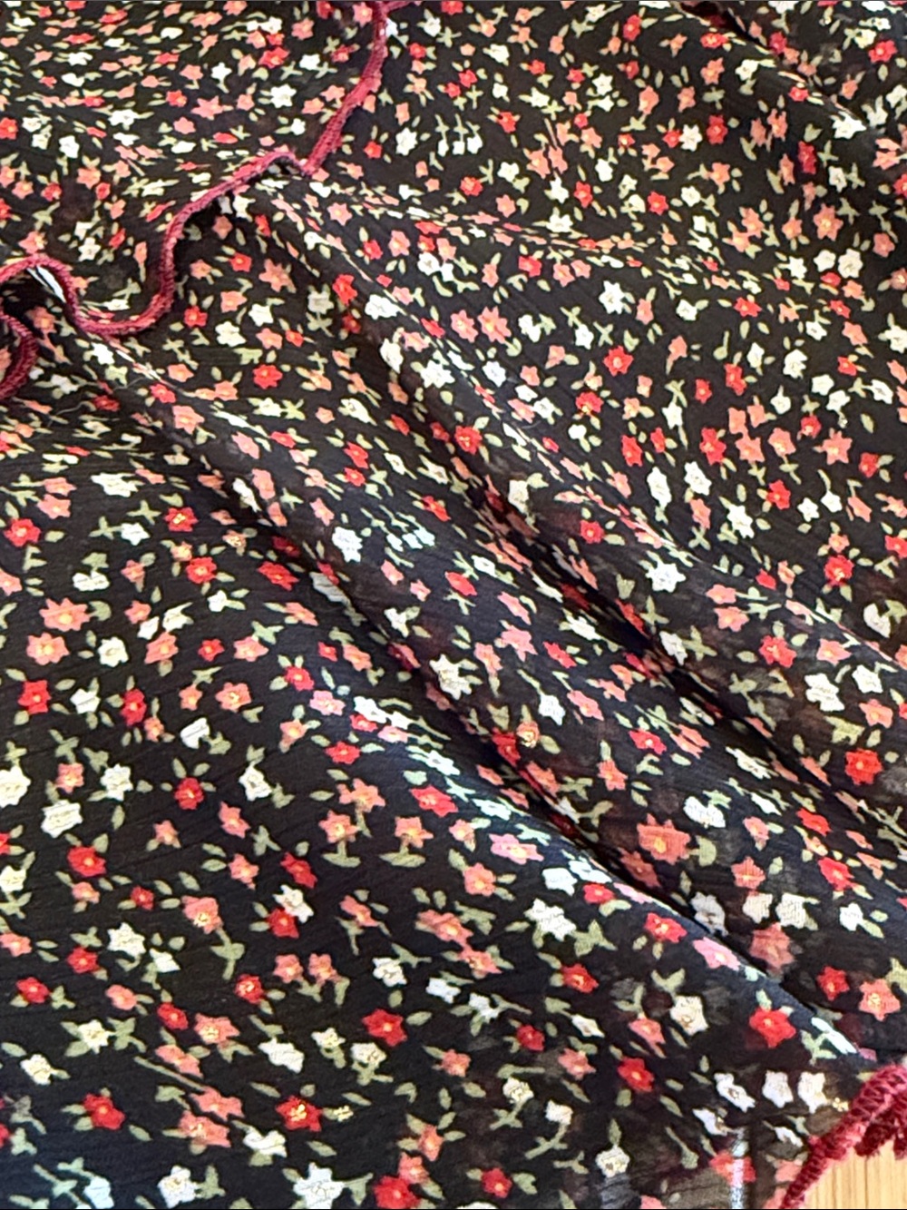 Forever 21 Black Floral Tiered Skirt Pink,White,Red sprinkled w/gold glitter